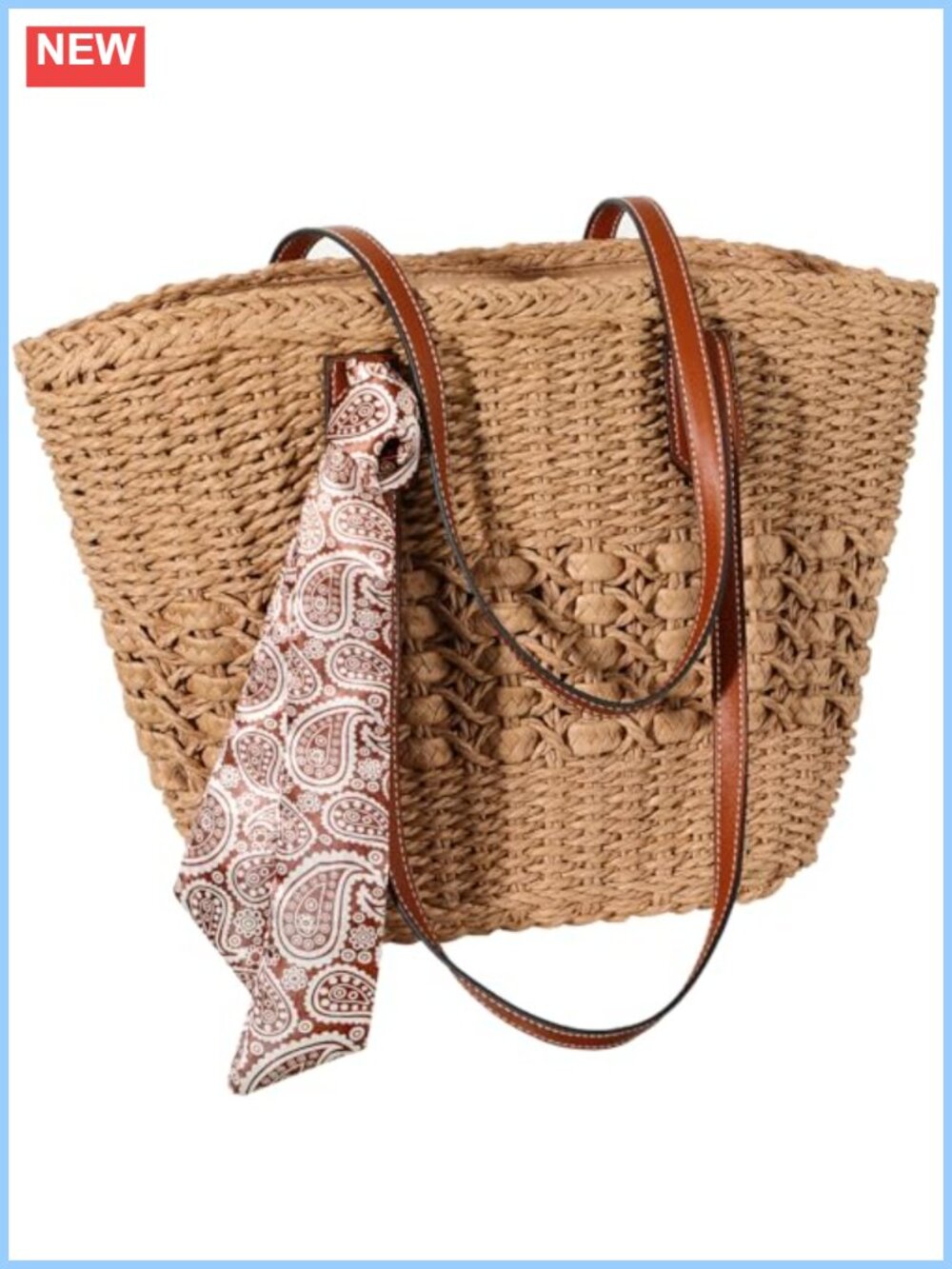 Straw Beach Bag Woven Straw Tote Large Zipper Summer Bag
